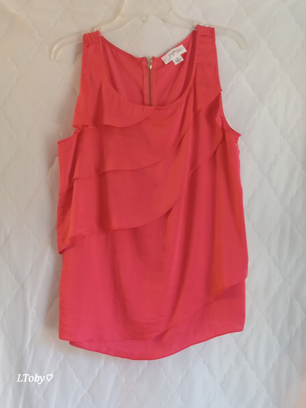 Sleeveless Ruffle Layer Blouse in Coral